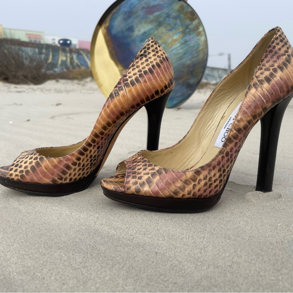 Auth. Jimmy Choo Two Tone Python Leather Proud Pe… - image 1